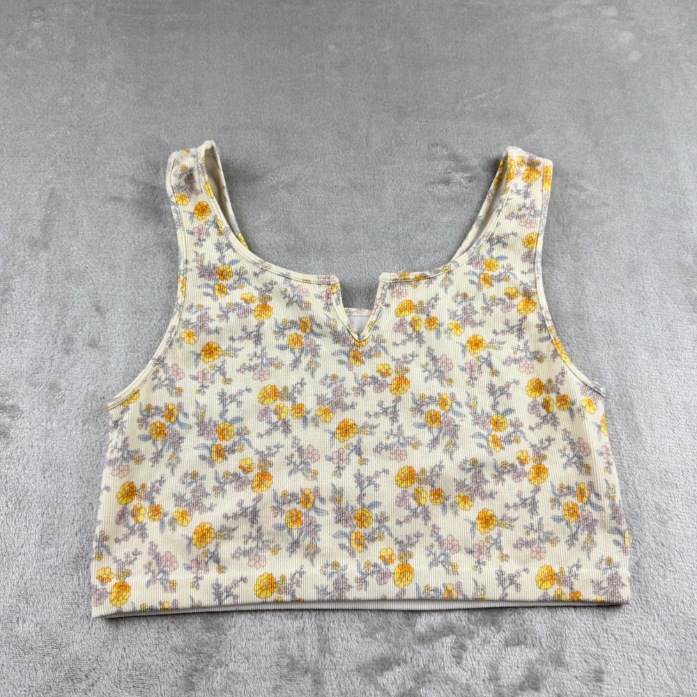 Aeropostale Seriously Soft Seamless Womens L Floral Ribbed Tank Top Cream Yellow